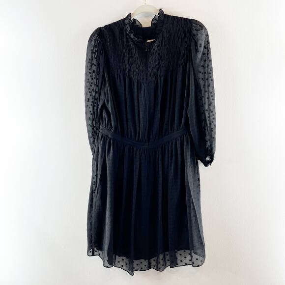 Rebecca Taylor 3/4 Sheer Sleeves Clip Dot Mini Dress Black 8 - Picture 6 of 10